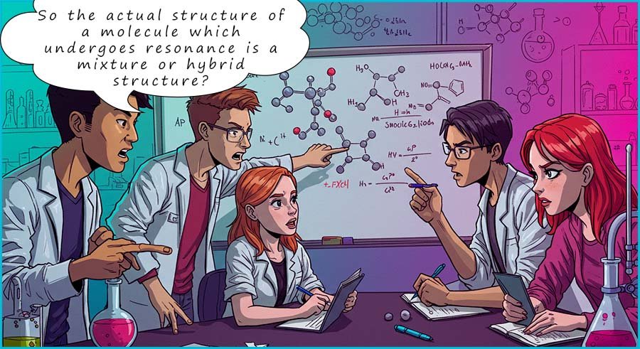 Chemistry students explaining what resonance is to other students